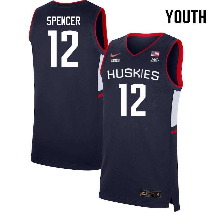 Youth #12 Cam Spencer Uconn Huskies College 2022-23 Basketball Stitched Jerseys Stitched Sale-Navy